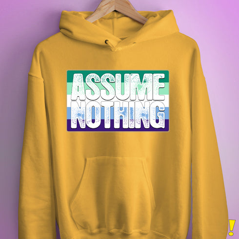Assume Nothing Gay Male Pride Flag Hoodie - Mustard